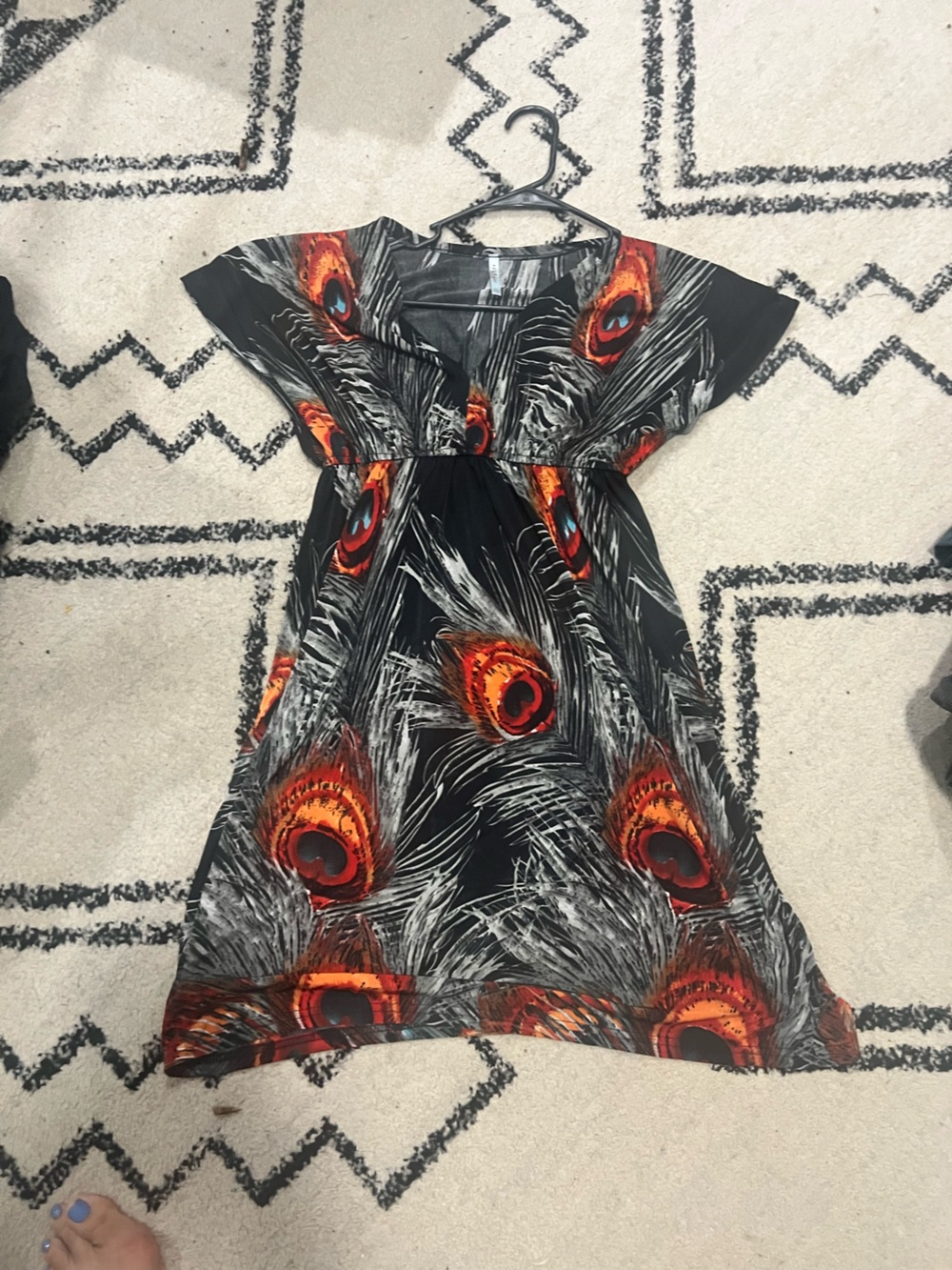 Women’s Black Dress with Orange Peacock Feather Print
